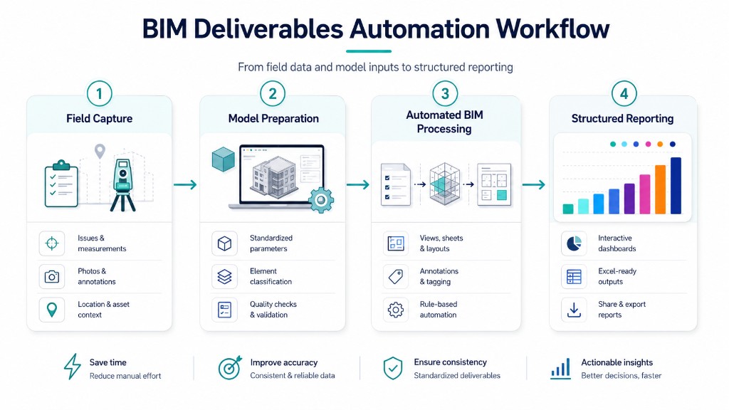 BIM Deliverables Automation Workflow — from field capture to structured reporting