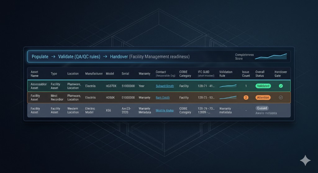 COBie handover data organized for facility operations